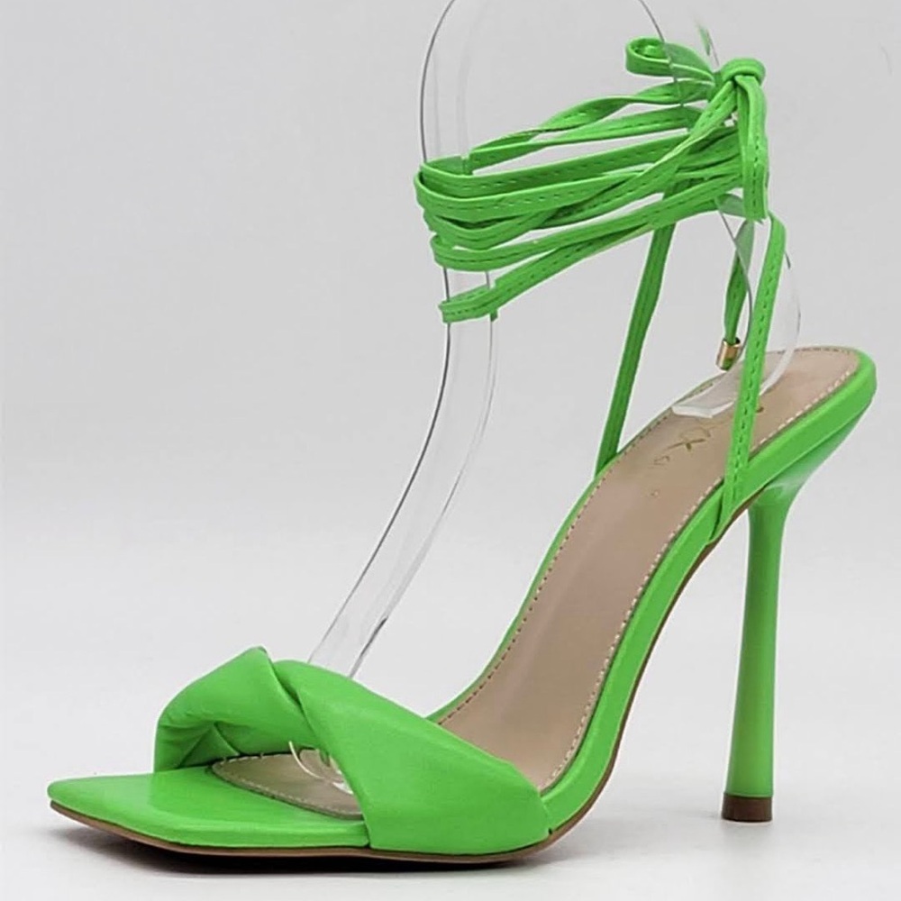 Green and Pink High Heels with Wrap-Around Straps